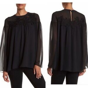 Marchesa Rose Lace Shoulder Blouse